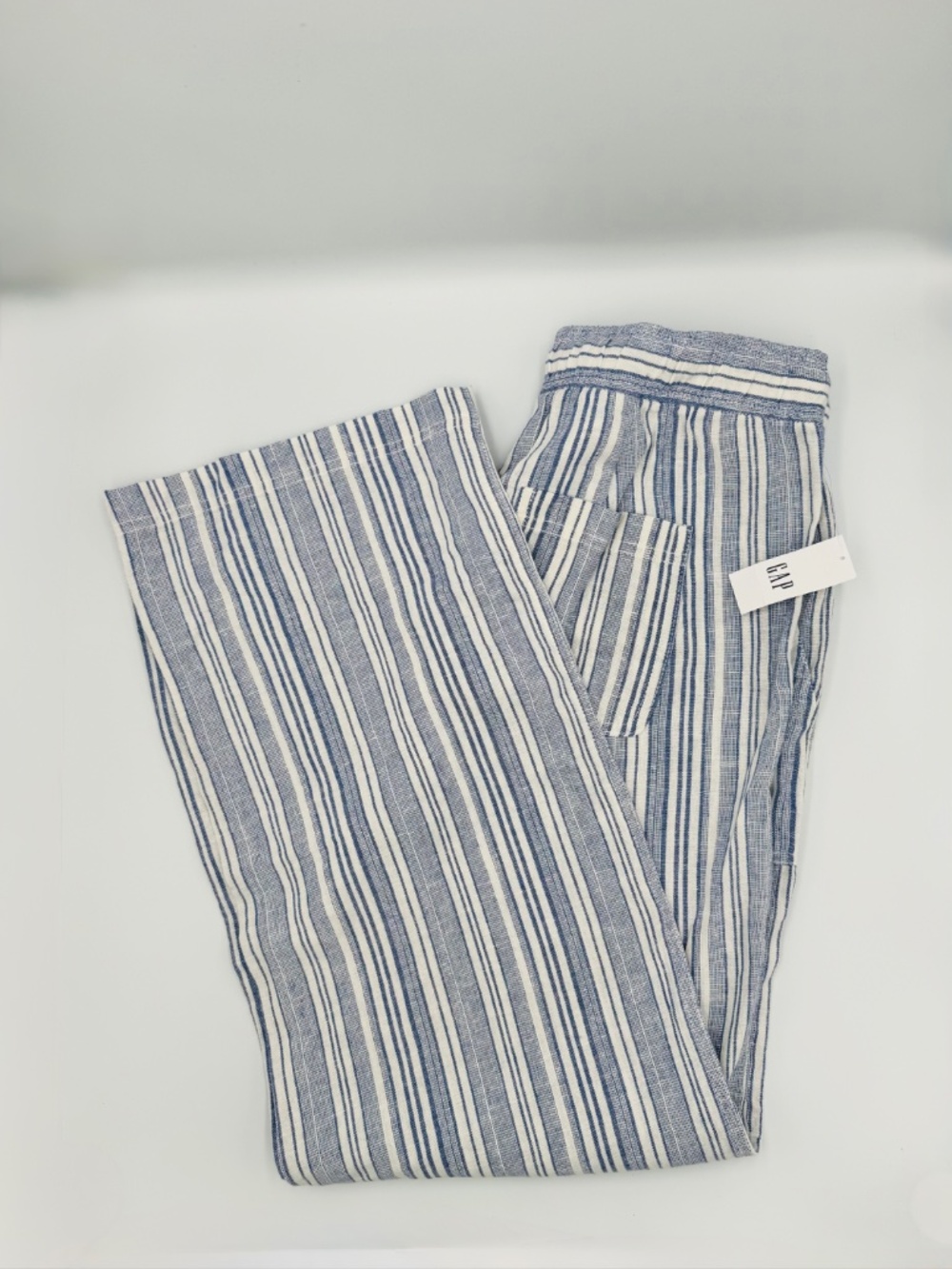 Gap Wide Leg Pants Women’s S Linen Blend Striped Blue White Elastic Waist New - Picture 4 of 12